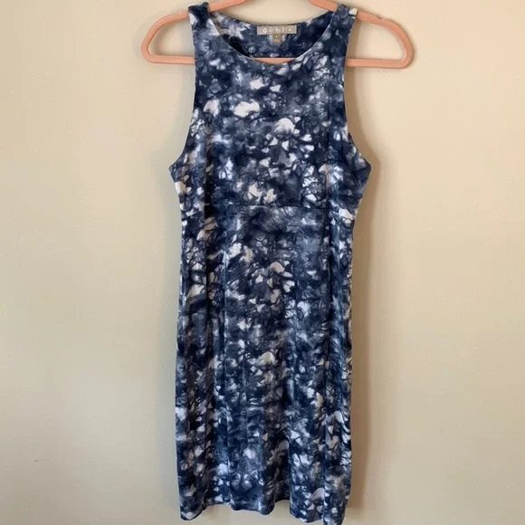 Athleta Santorini Rip Tide Sleeveless Fit & Flare Mini Dress Blue White Tie Dye - Picture 3 of 8
